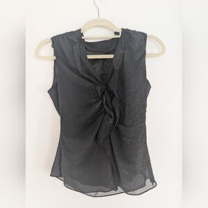 Tahari Petite Black Sheer Shimmer Blouse – Elegant Draped Top ✨